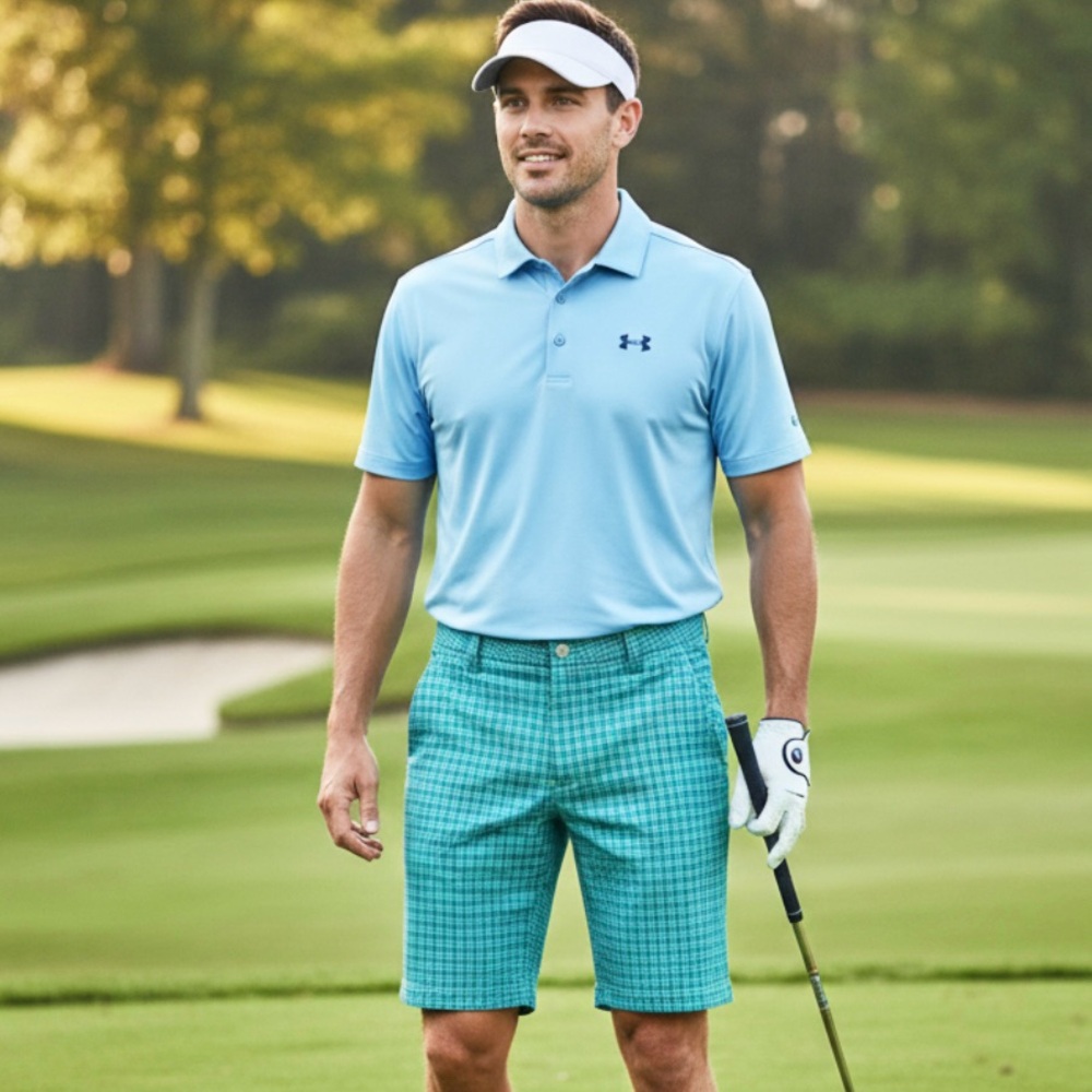Under Armour Men’s Golf Shorts Sz 36 Blue And Green Gingham New without Tags